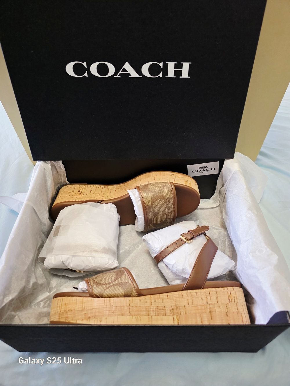 COACH Tullie Signature Jacquard Sandals In Saddle/Khaki Size 7B - Picture 11 of 13